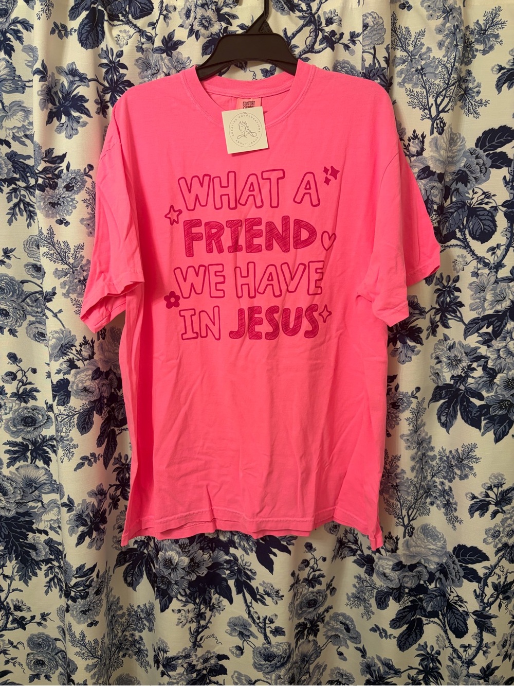 Pink Christian Graphic Tee - "What A Friend We Have In Jesus"